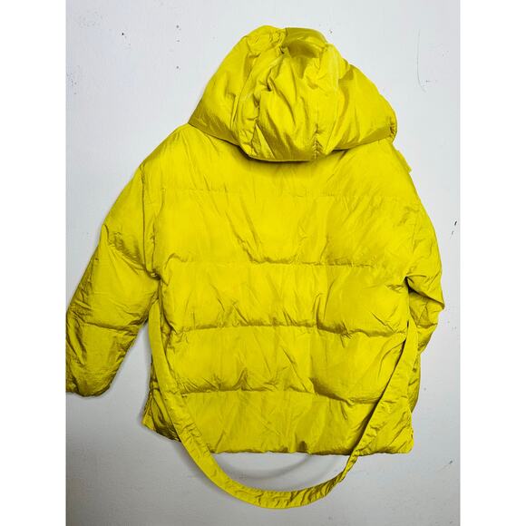 OOF Neon Yellow Nylon 100% Polyester High Neck Tie Front Puffer Coat size 40 - Picture 16 of 16